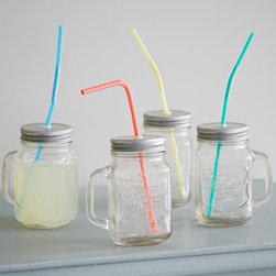 Glass Drinking Jar with Straw - Outdoor Drinkware