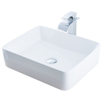 Porcelain Vessel Sink, Faucet  and Drain Combo Set, Chrome