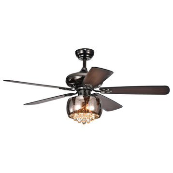 Nettle 3-Light Shaded Glass and Crystal 5-blade 52" Pear Black Ceiling Fan