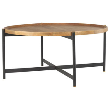 Marquisa (Large) Medium Brown Solid Wood w/ Black Iron Coffee Table
