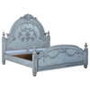 Bed Classical King Glazed Turquoise Blue Carved Solid Wood Distressed