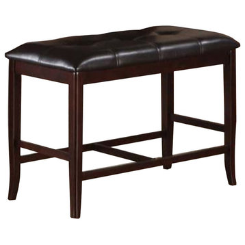 Rubber Wood High Bench With Tufted Upholstery Brown