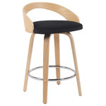 Armen Living - Sonia Swivel Counter Height Bar Stool With Black and Patterned Oak - Add a touch of mid-century modern magic to your home with the Sonia Swivel Stool Collection ' a seamless blend of style, support, and smart functionality. Designed with comfort and versatility in mind, Sonia features a smooth 360-degree swivel that allows for easy conversation and effortless movement. Whether you're enjoying breakfast at the kitchen island or hosting guests at the bar, the Sonia makes every seat the best in the house. The curved low backrest is engineered for ergonomic support, with an open-back design that promotes breathability and modern visual appeal. The seat is generously padded with high-density foam and upholstered in a variety of elegant options ' including soft black velvet, textured blue performance fabric, or rich faux leather in neutral tones. Each variant is crafted for long-lasting comfort with easy-care convenience. Sonia's layered wood frame is available in multiple premium finishes ' choose from warm walnut, contemporary patterned oak, or sleek black wood finish ' offering timeless character to match a variety of decor themes. The sleek chrome footrest not only enhances the stool's silhouette but also provides practical support and style. Available in both counter height (26") and bar height (30"), the Sonia Swivel Stool fits effortlessly into a wide range of interiors, from retro-inspired kitchens to modern, minimalist bars. It's the perfect mix of comfort, design, and everyday function.