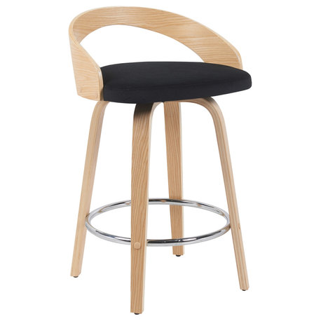 Sonia Swivel Counter Height Bar Stool With Black and Patterned Oak