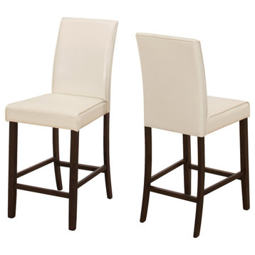 Dining Chair, Set Of 2, Upholstered, Kitchen, Pu Leather Look, Beige