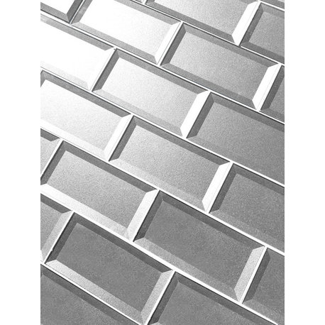 Forever 3"x 6" Bevel Glass Subway Tile,Eternal Silver, Set of 112