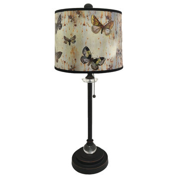 28" Crystal Buffet Lamp With Butterfly Graphic Shade, Oil Rubbed Bronze, Single