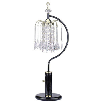 27" Black and Gold Metal Faux Crystal Chandelier Table Lamp
