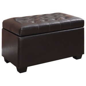 Dark Brown Decent Home Leather Storage Ottoman Foot Rest Stool with Nailhead Trim