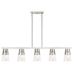 Livex Lighting Inc. - 5 Light Brushed Nickel Large Linear Chandelier - Add an aura of sophistication and elegance with the Bennington transitional linear chandelier. With the brushed nickel finish, looks especially decadent. The Bennington collection delivers an inspiring and upscale mood to a new or remodeled kitchen or dining space.