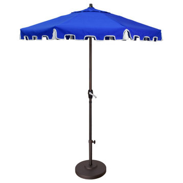 7.5' Greek Key Patio Umbrella With Fiberglass Ribs and Tassels, Pacific Blue