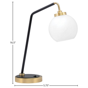 1-Light Desk Lamp, Matte Black/New Age Brass Finish, 5.75" White Marble Glass