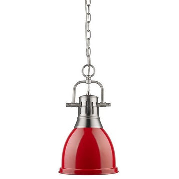 Golden Lighting Duncan Mini Pendant With Chain, Shade: Red, Pewter