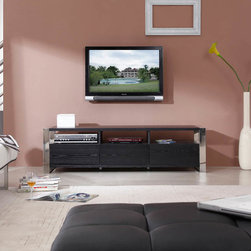 Stylist TV Stand in Black Oak and Polished Stainless Steel - Entertainment Centers And Tv Stands