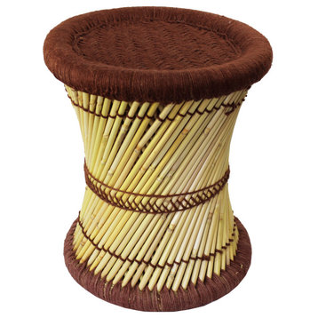 Natural Geo Moray Decorative Handwoven Jute Accent Stool, Brown