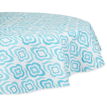 Blue Ikat Vinyl Tablecloth 70 Round