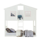 ACME Rohan Cottage Twin over Twin Bunk Bed, White and Pink