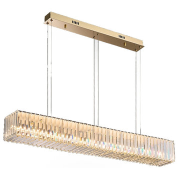 Rectangular Crystal LED Chandelier, Gold, L31.5xw3.9x3.9", Warm Light, Dimmable