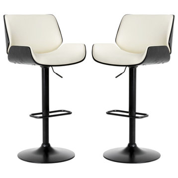PU and Bentwood Adjustable Height Swivel Bar Stool,Set of 2, White Pu and Black Bentwood