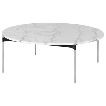 Pixie Coffee Table, White Marble/Brushed Stainless