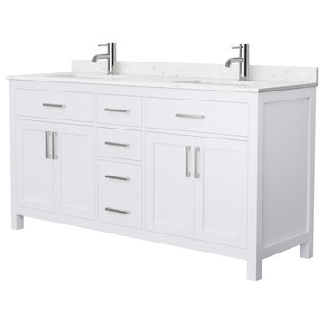 Beckett 66" White Double Vanity, Carrara Cultured Marble Top