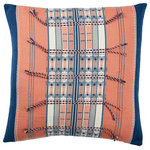Jaipur Living - Jaipur Living Japfu Tribal Coral/Navy Poly Fill Pillow 18" Square - Handmade by weavers in Nagaland, India, the Nagaland collection showcases the traditional loin-loom techniques of the indigenous tribes of the region. The artisan-made Japfu throw pillow effortlessly combines heritage-rich tribal and stripe patterns with a coral, navy, and cream colorway for a stunning statement in any space. Crafted of soft, finely woven cotton, this pillow brings the global art of Naga textiles to the modern home.