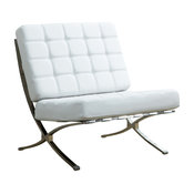 Barcelona Style Accent Chair, Chrome X Base, Bonded Leather, White