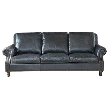 Vintage Leather English Rolled Arm Sofa, Slate