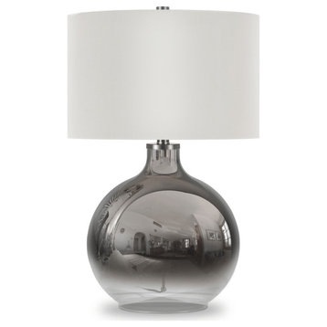 24" Nickel Glass Table Lamp With White Drum Shade