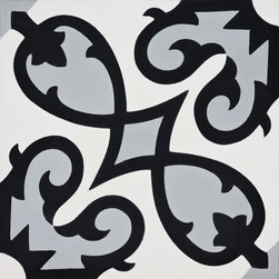 Moroccan Mosaic and Tile House - Agadir Handmade Cement Tile, Black/White/Gray, Sample - Wall And Floor Tile