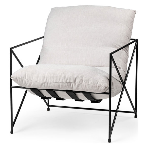 Leonidas Fabric Wrap Black Metal Frame Accent Chair, Cream