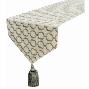 Table Runner Grey Linen 14"x120" Embroidery & Lattice - Geometrix Threads