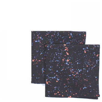 Black Splatter Print Linen Napkin Set, Set of 2