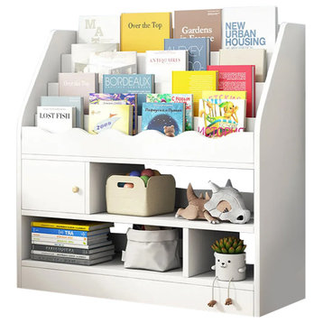 Modern Kids Bookshelf Toy Storage Shelf in Manufacture Finish, White
