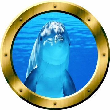 VWAQ, Dolphin Porthole Porpoise Wall Decal, 20" Diameter