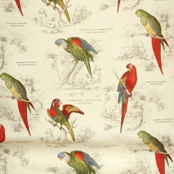 Parrot fabric tropical jungle toile document print linen - Fabric