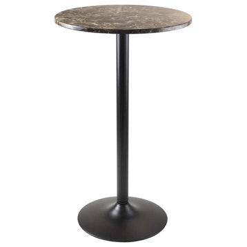 Winsome Cora Round Top Transitional Faux Marble/Metal Pub Table in Black