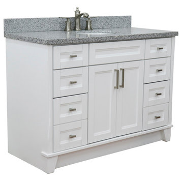 49" Single Sink Vanity, White Finish With Gray Granite And Oval Sink