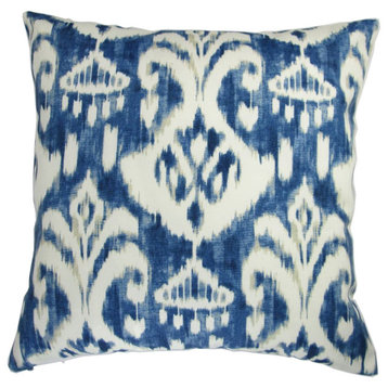 18" Indoor/Outdoor Modern Geometric Ikat Print, Indigo Blue, Set of 2, Pillow Co