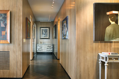 Mid-sized minimalist dark wood floor hallway photo in New York