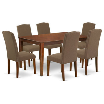 East West Furniture Capri 7-piece Wood Dining Set in Mahogany/Dark Coffee