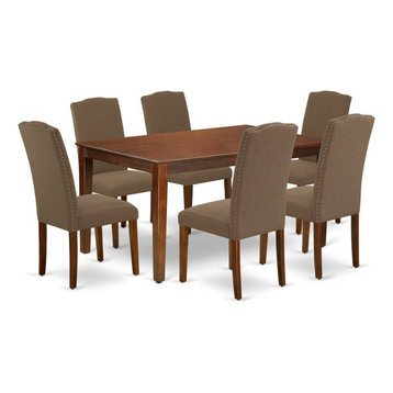 East West Furniture Capri 7-piece Wood Dining Set in Mahogany/Dark Coffee