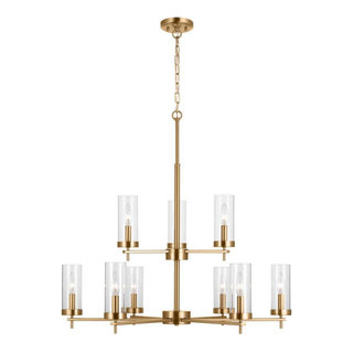 Zire Chandelier, 9-Light, Satin Brass, Clear Shade, 32" Dia ...