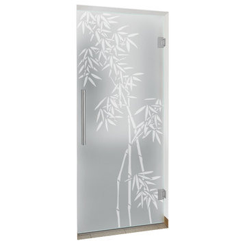 swing glass door, Palm Print Design, Full-Private, 26"x84" Inches, 5/16" (8mm)