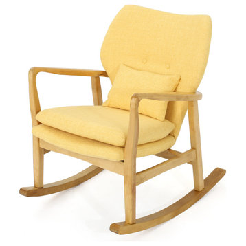 GDF Studio Balen Mid Century Modern Fabric Rocking Chair, Muted Yellow