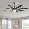 Octo 66" Industrial 6 Speed Ceiling Fan, LED, App/Remote, Nickel/Wood Finish