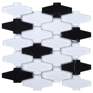 10.75"x10.25" Crossroads Glass Mosaic Tile Sheet, White and Black