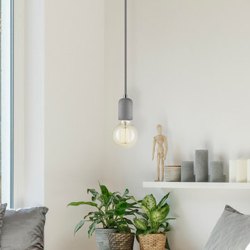 Virginia 1-Light Plug-In or Hardwire Concrete Mini Pendant, 15ft Gray Woven Fabr
