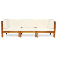 GDF Studio Dawson Outdoor 3-Seater Acacia Wood Sectional Sofa Set, Teak/Beige