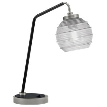 1-Light Desk Lamp, Graphite/Matte Black Finish, 6" Clear Ribbed Glass